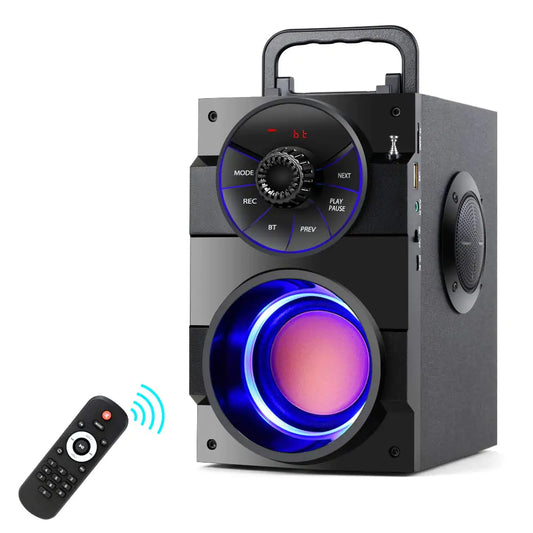Portable Bluetooth Speaker with Subwoofer – Wireless Boombox with Rich Bass, LED Lights, FM Radio, AUX, EQ Modes & Remote Control - KenTech Innovation Store