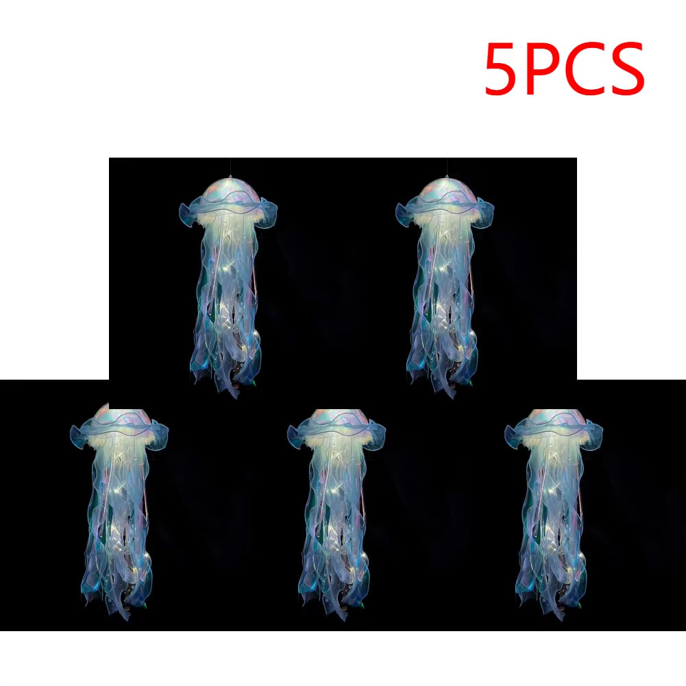 5PCS Jellyfish Night Light Lamps – LED Atmosphere Decoration with Ribbon & Beads