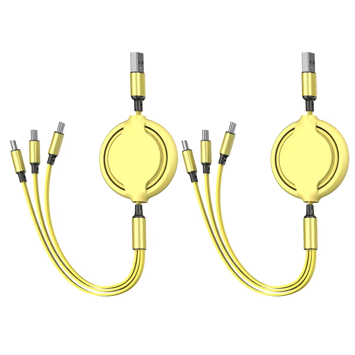 2 PCS 3 in 1 USB Cable Fast Charging Data Cord for Iphone Samsung Huawei Xiaomi Retractable Multi Port Multiple Charging Wire