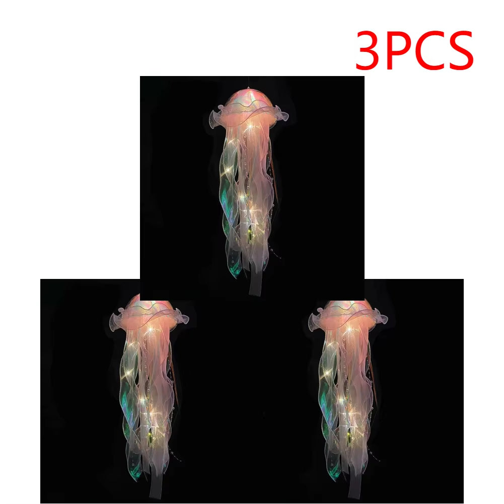 5PCS Jellyfish Night Light Lamps – LED Atmosphere Decoration with Ribbon & Beads
