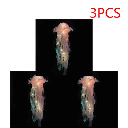 5PCS Jellyfish Night Light Lamps – LED Atmosphere Decoration with Ribbon & Beads