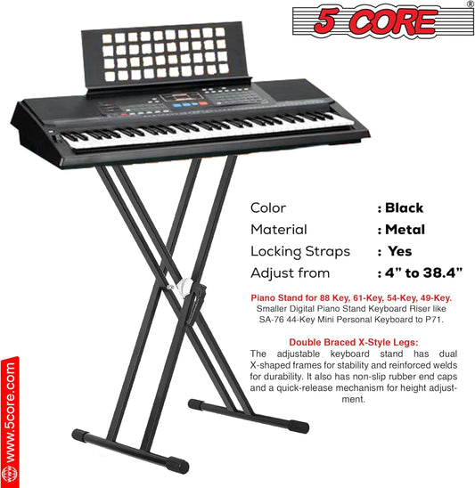 5Core Double X Keyboard Stand with Adjustable Piano Bench – Heavy-Duty Folding Piano Riser Seat Combo - KenTech Innovation Store