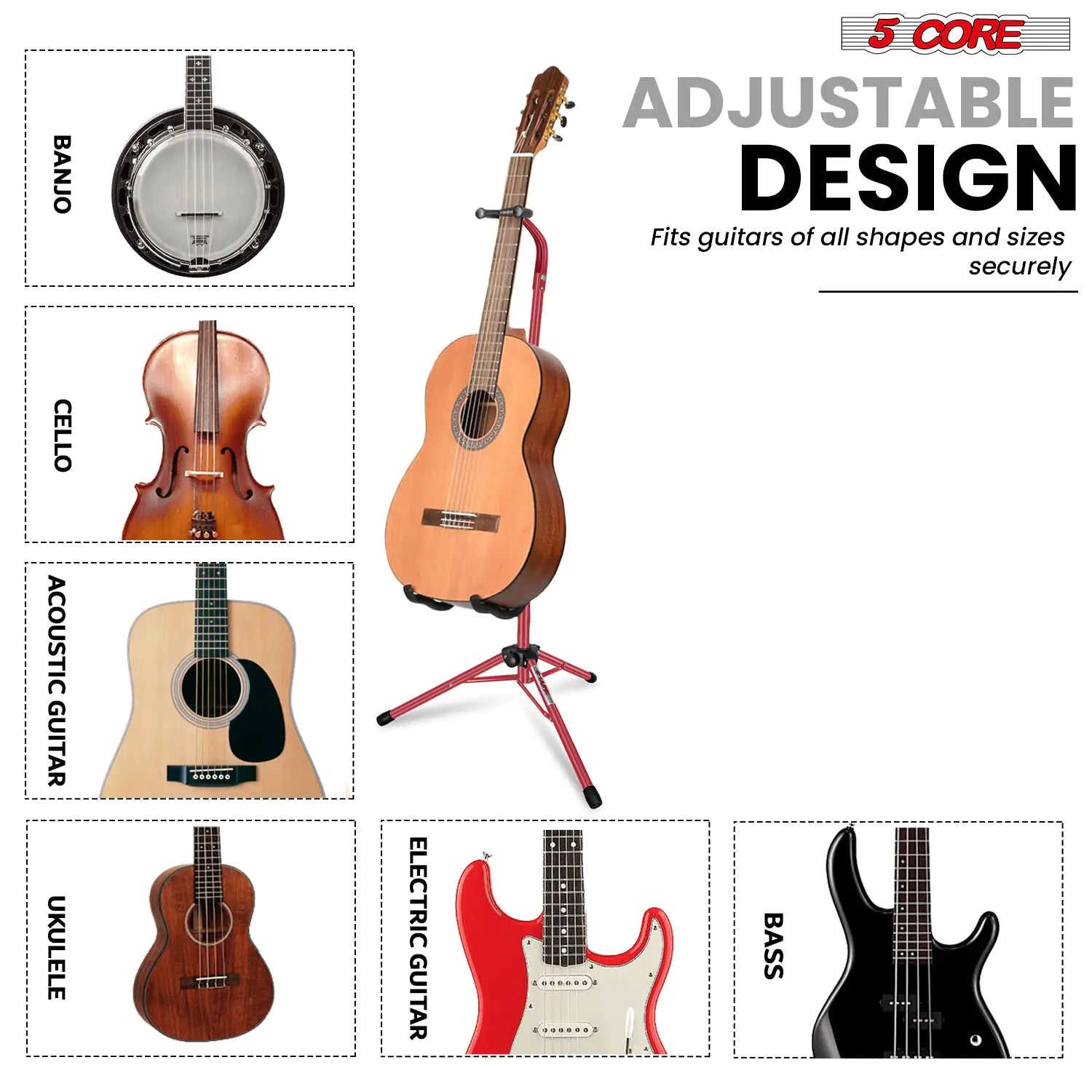 5Core Universal Guitar Stand – Folding Floor Stand for Acoustic, Electric, and Bass Guitars - KenTech Innovation Store