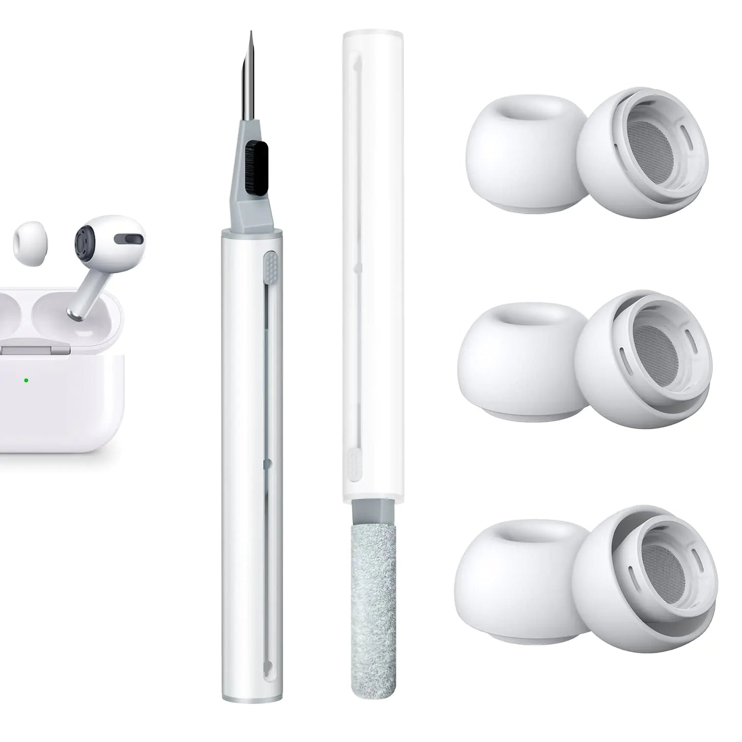 [3 Pairs] Replacement Ear Tips for AirPods Pro & Pro 2nd Gen + 3-in-1 Cleaning Kit – Noise Reduction Silicone Tips (S/M/L) - KenTech Innovation Store
