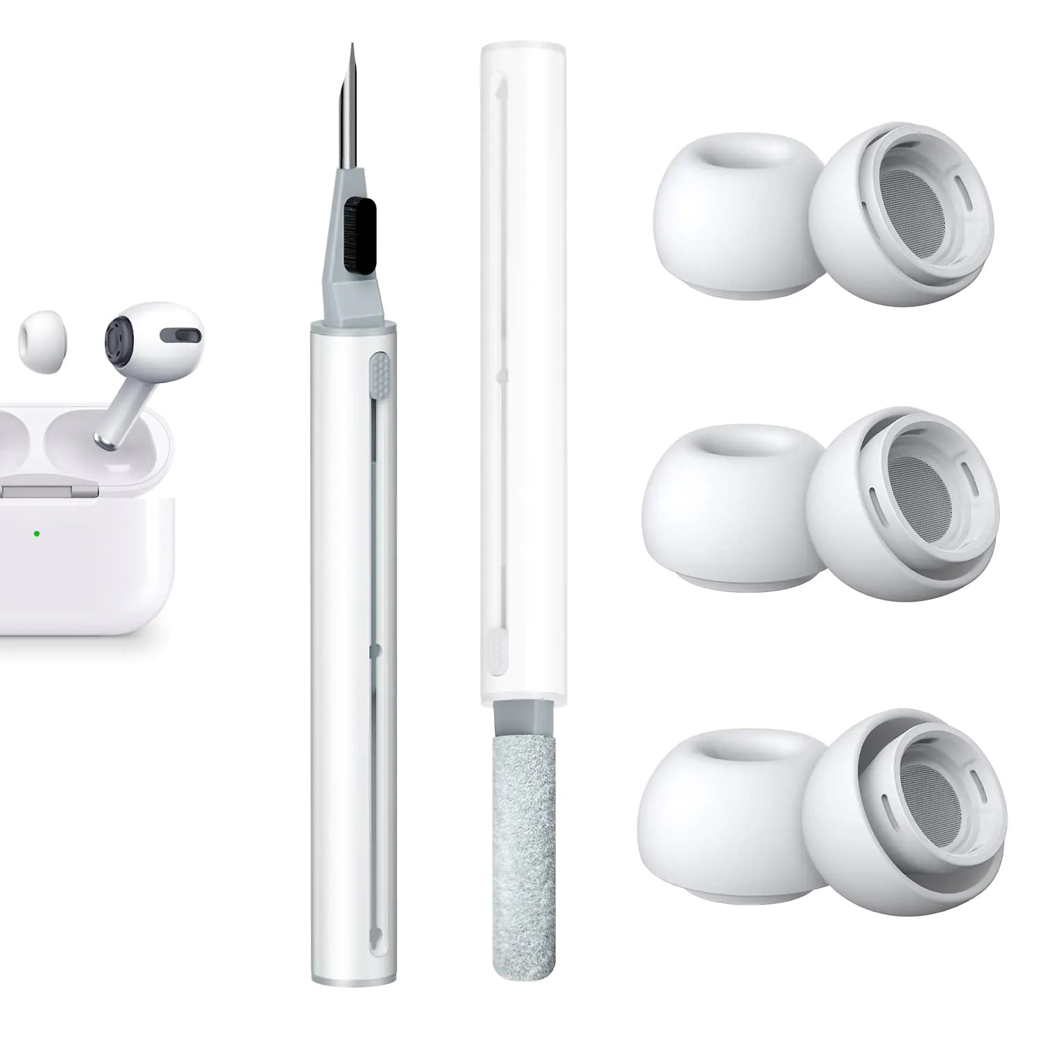 [3 Pairs] Replacement Ear Tips for AirPods Pro & Pro 2nd Gen + 3-in-1 Cleaning Kit – Noise Reduction Silicone Tips (S/M/L) - KenTech Innovation Store