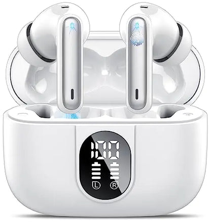 Csasan Wireless Bluetooth 5.3 Earbuds – 40H Playtime, HiFi Stereo, ENC Noise Cancelling, IPX7 Waterproof, LED Display, Touch Control – White - KenTech Innovation Store