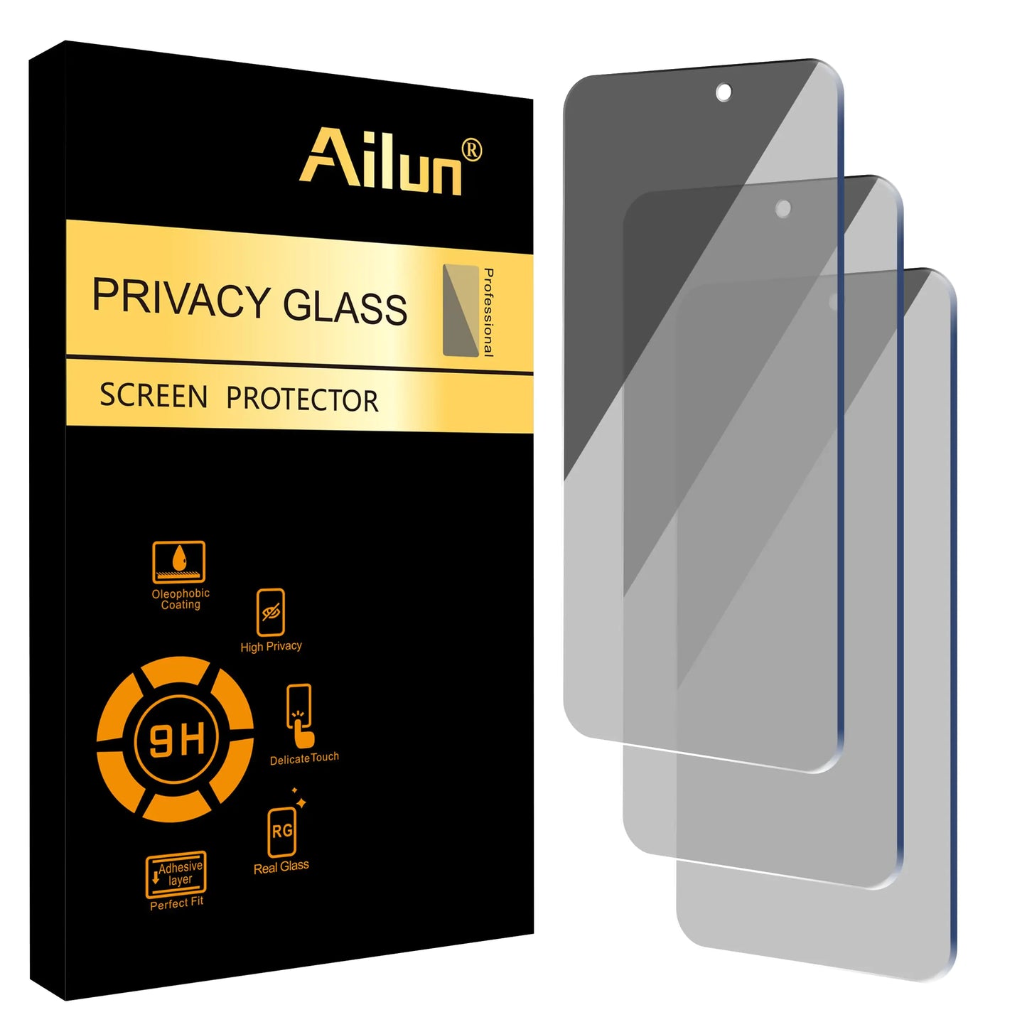 Ailun Privacy Screen Protector for iPhone 16 / iPhone 15 / iPhone 15 Pro [6.1 Inch] 3 Pack Anti Spy Private Tempered Glass Anti-Scratch Case Friendly [3 Pack][Not for iPhone 16 Pro 6.3 inch] - KenTech Innovation Store