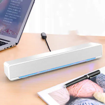 Desktop USB Soundbar with Subwoofer – 3.5mm Wired Compact Computer Speaker for PC, Laptop, Home Office (Black/White) - KenTech Innovation Store