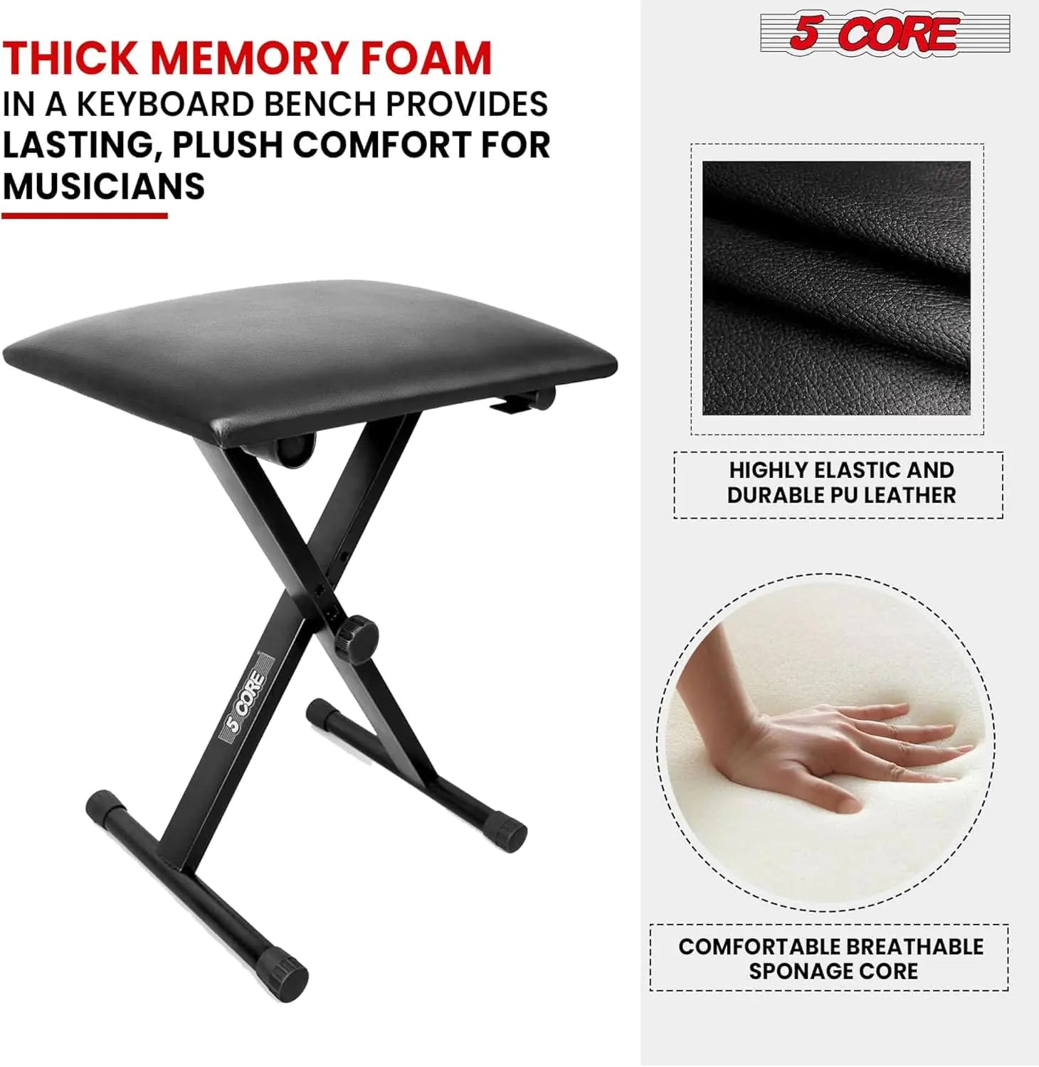 5Core Double X Keyboard Stand with Adjustable Piano Bench – Heavy-Duty Folding Piano Riser Seat Combo - KenTech Innovation Store