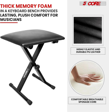 5Core Double X Keyboard Stand with Adjustable Piano Bench – Heavy-Duty Folding Piano Riser Seat Combo - KenTech Innovation Store