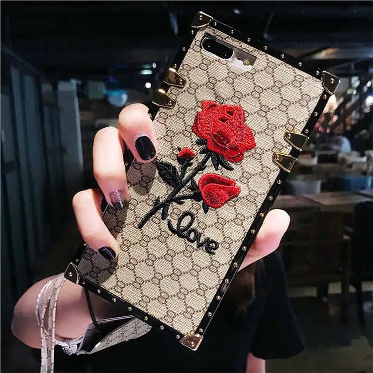 3D Rose Embroidered iPhone Cases Compatible with Apple for IPhone XR to IPhone 14