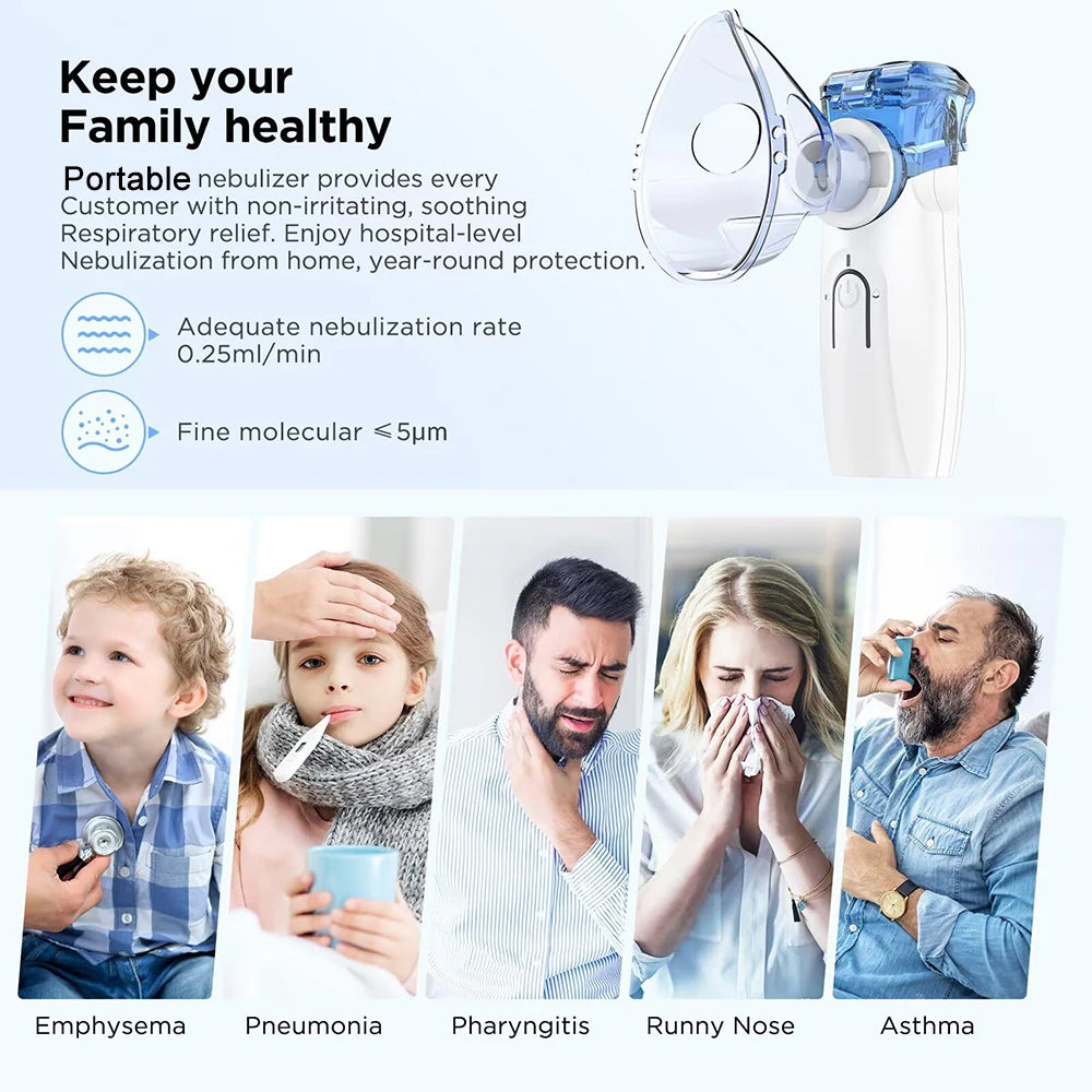 Portable Nebulizer Adults Kids Mask Nebulizer Machine Mesh Nebulizer with Mouthpiece Mask for Travel and Home Usage