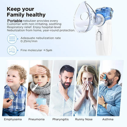 Portable Nebulizer Adults Kids Mask Nebulizer Machine Mesh Nebulizer with Mouthpiece Mask for Travel and Home Usage