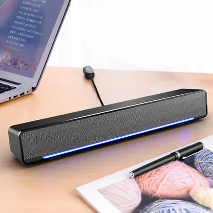 Desktop USB Soundbar with Subwoofer – 3.5mm Wired Compact Computer Speaker for PC, Laptop, Home Office (Black/White) - KenTech Innovation Store