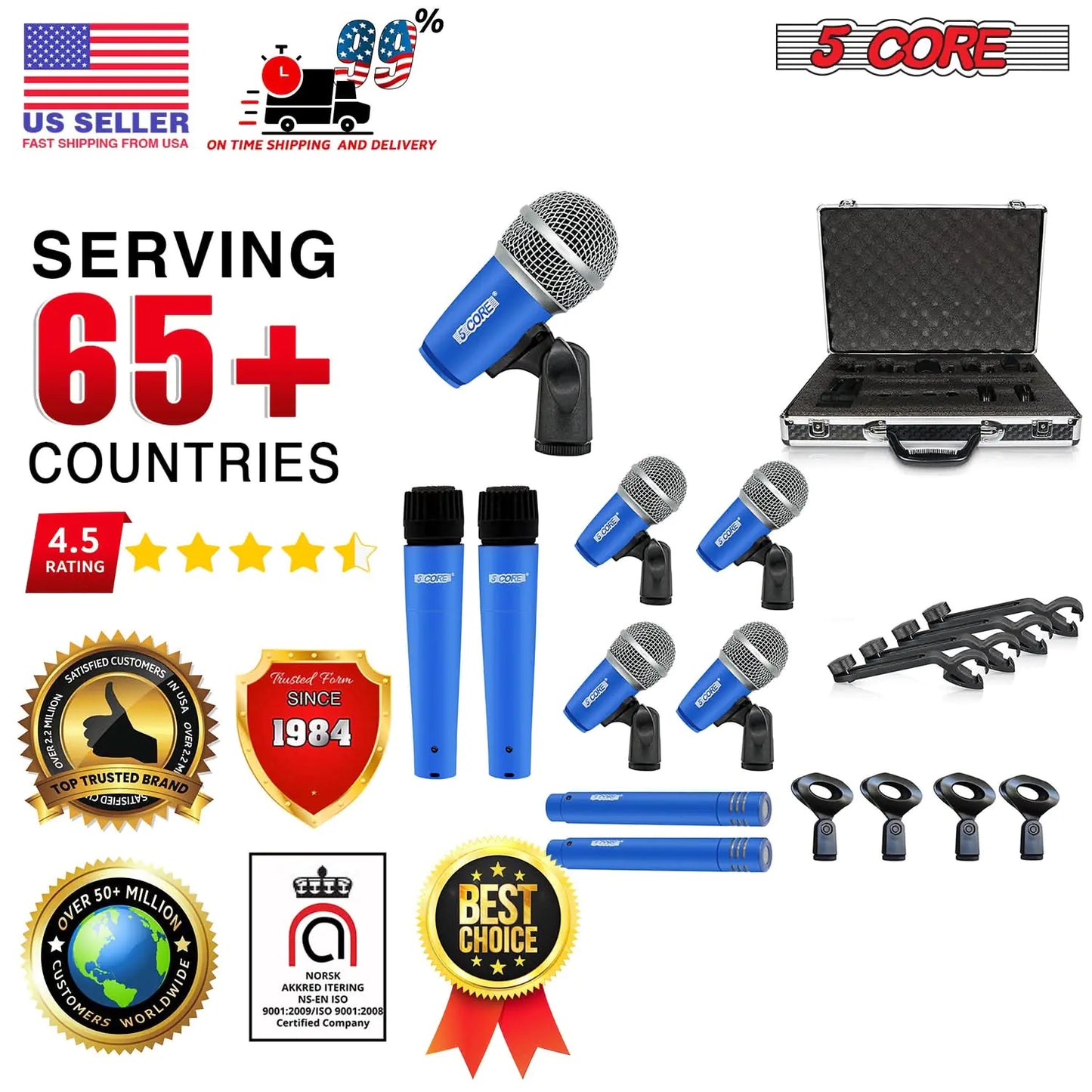 5 Core 9-Piece Drum Mic Kit – Kick, Snare, Tom, Bass, Dynamic Instrument Microphones – Blue - KenTech Innovation Store