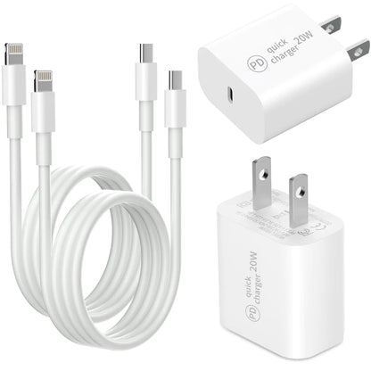 [UL & MFi Certified] 2-Pack 20W PD USB-C Fast Charger Blocks with 2× 6Ft USB-C to Lightning Cables - KenTech Innovation Store