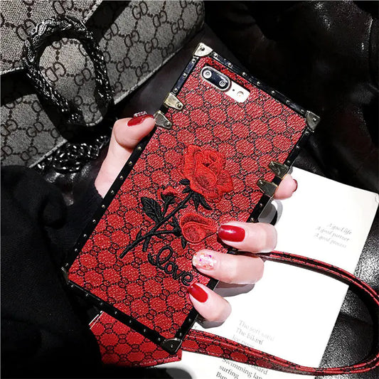 3D Rose Embroidered iPhone Cases Compatible with Apple for IPhone XR to IPhone 14