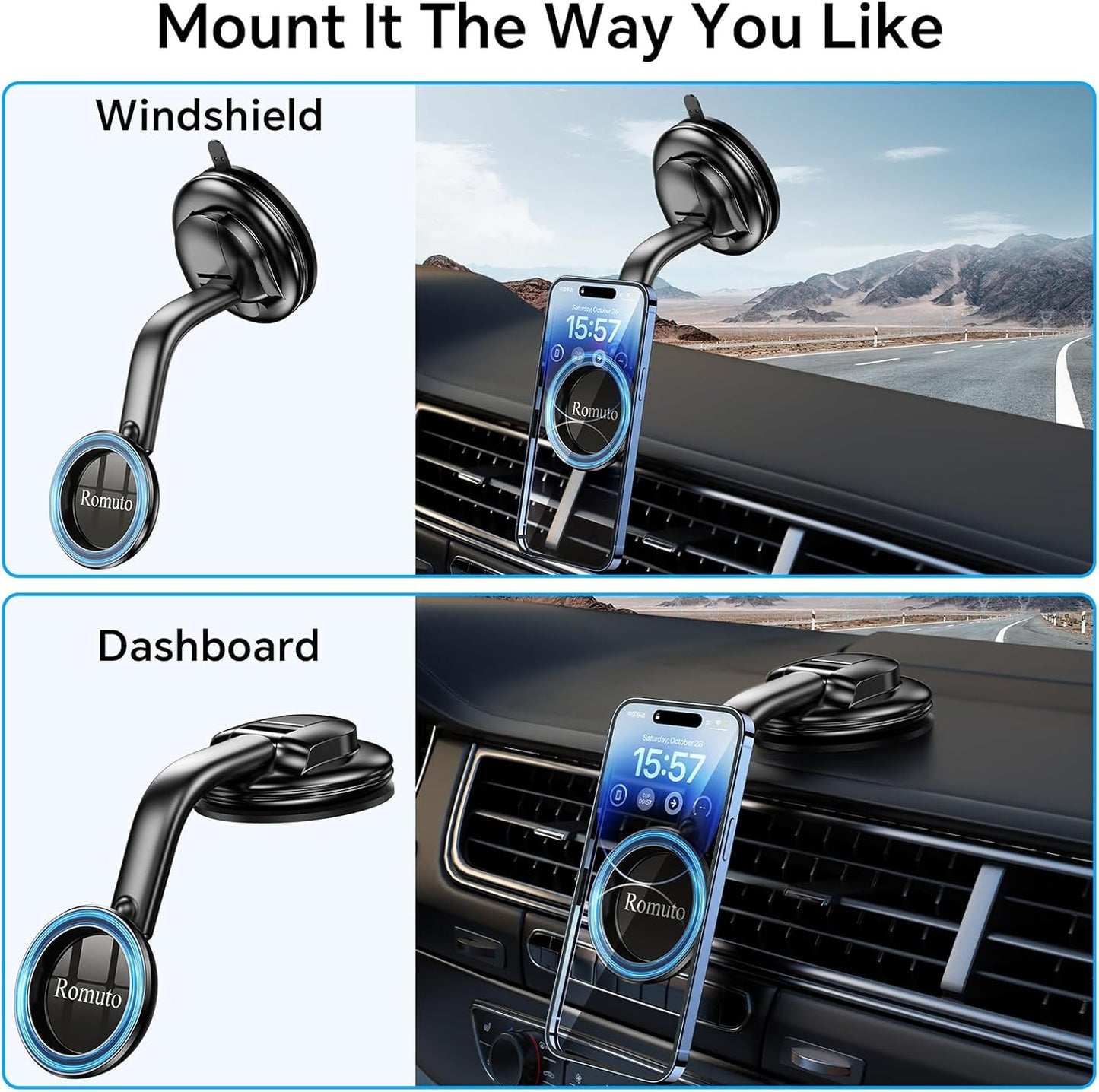 Magsafe Car Mount Magnetic Phone Holder for Car Dash Windshield Universal Hands Free Car Phone Holder for Iphone 16 15 14 13 Promax 