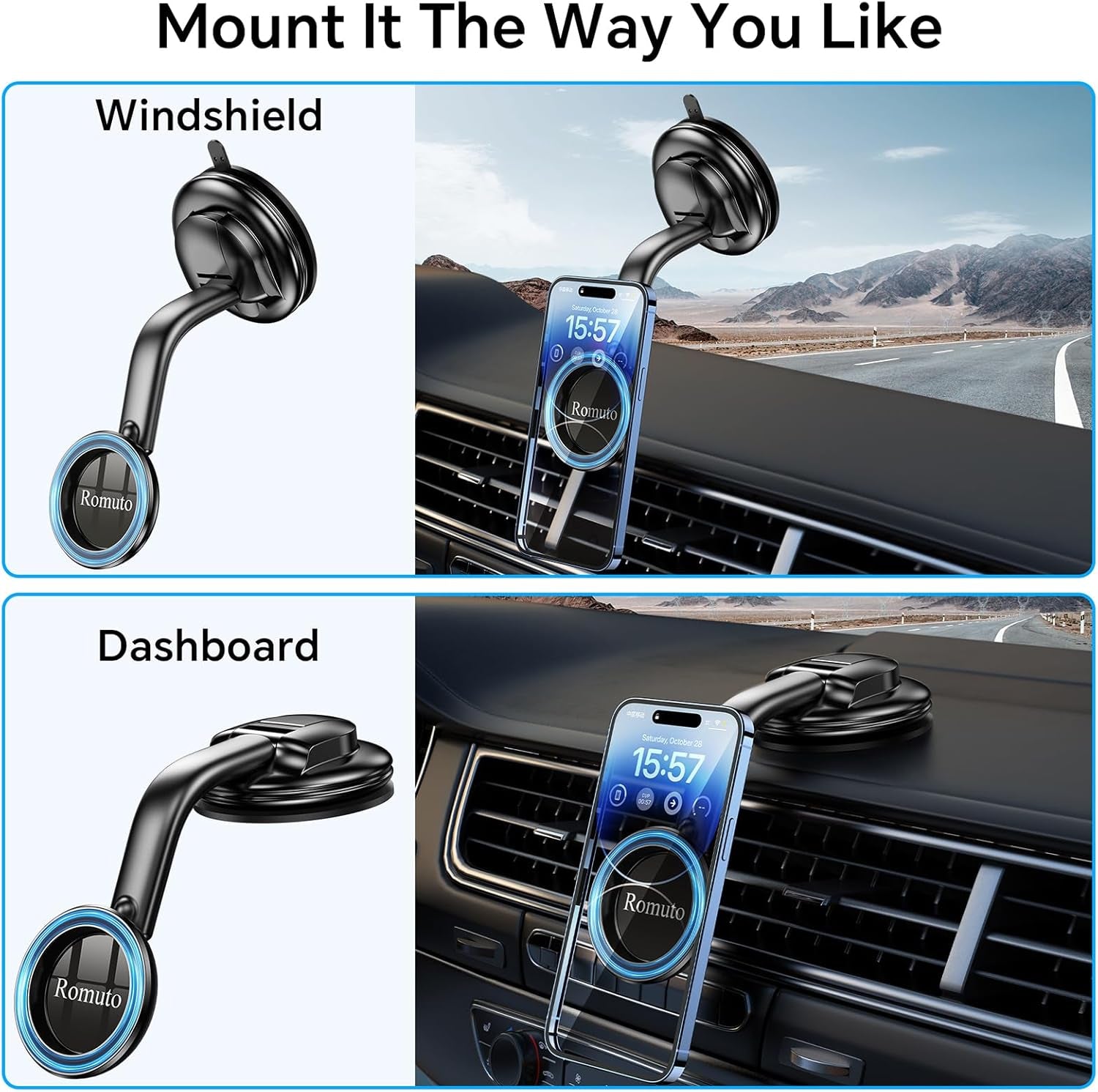 Magsafe Car Mount Magnetic Phone Holder for Car Dash Windshield Universal Hands Free Car Phone Holder for Iphone 16 15 14 13 Promax 