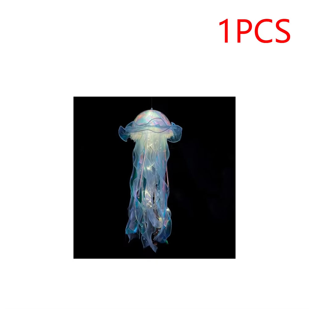 5PCS Jellyfish Night Light Lamps – LED Atmosphere Decoration with Ribbon & Beads