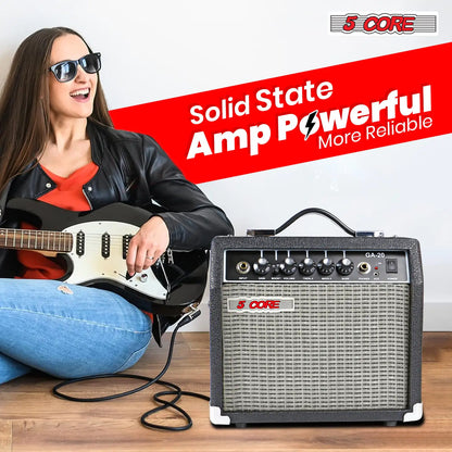 5 Core 20W Guitar Amplifier – Portable Practice Amp for Electric, Bass, and Acoustic Guitars – Black