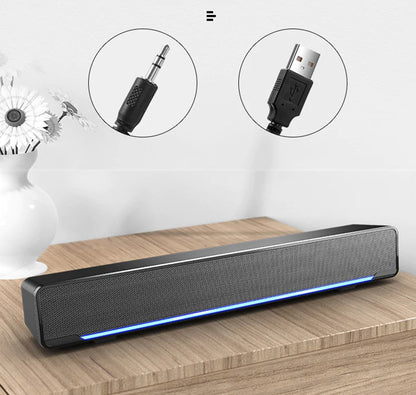 Desktop USB Soundbar with Subwoofer – 3.5mm Wired Compact Computer Speaker for PC, Laptop, Home Office (Black/White) - KenTech Innovation Store