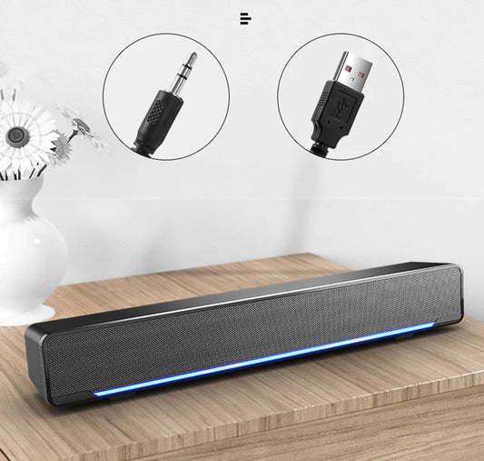 Desktop USB Soundbar with Subwoofer – 3.5mm Wired Compact Computer Speaker for PC, Laptop, Home Office (Black/White) - KenTech Innovation Store