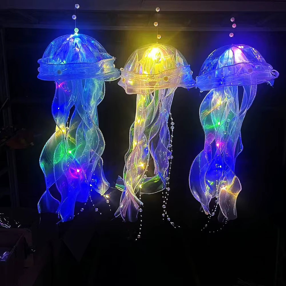 5PCS Jellyfish Night Light Lamps – LED Atmosphere Decoration with Ribbon & Beads