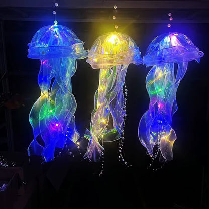5PCS Jellyfish Night Light Lamps – LED Atmosphere Decoration with Ribbon & Beads