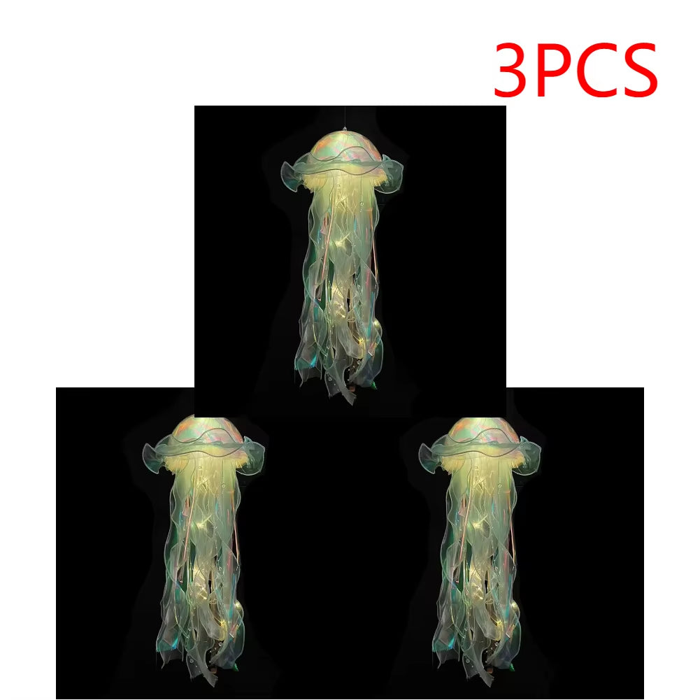 5PCS Jellyfish Night Light Lamps – LED Atmosphere Decoration with Ribbon & Beads