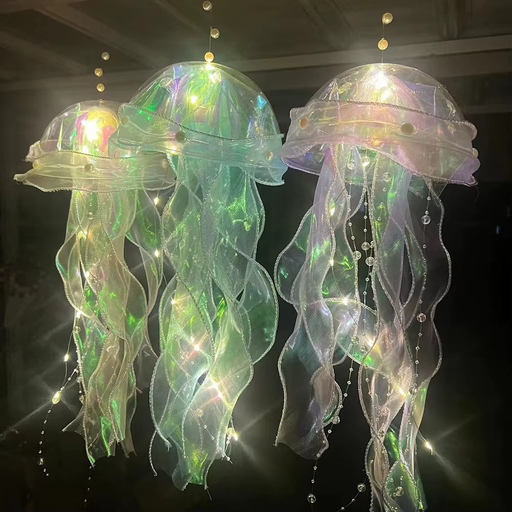 5PCS Jellyfish Night Light Lamps – LED Atmosphere Decoration with Ribbon & Beads