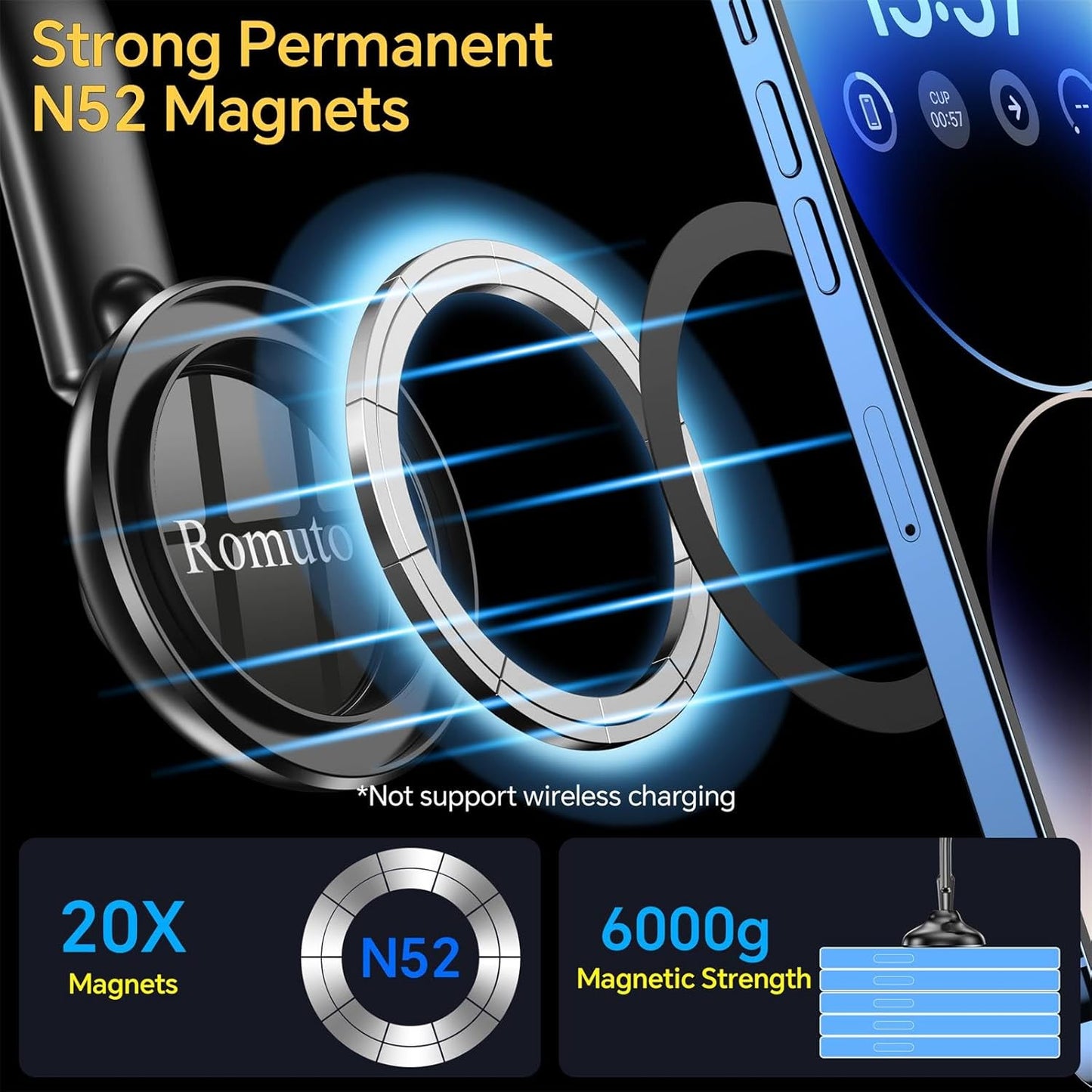 Magsafe Car Mount Magnetic Phone Holder for Car Dash Windshield Universal Hands Free Car Phone Holder for Iphone 16 15 14 13 Promax 
