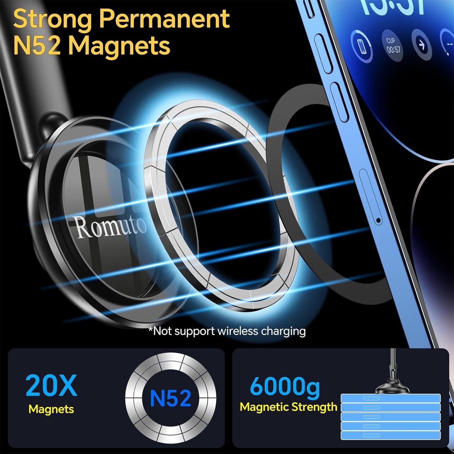 Magsafe Car Mount Magnetic Phone Holder for Car Dash Windshield Universal Hands Free Car Phone Holder for Iphone 16 15 14 13 Promax 