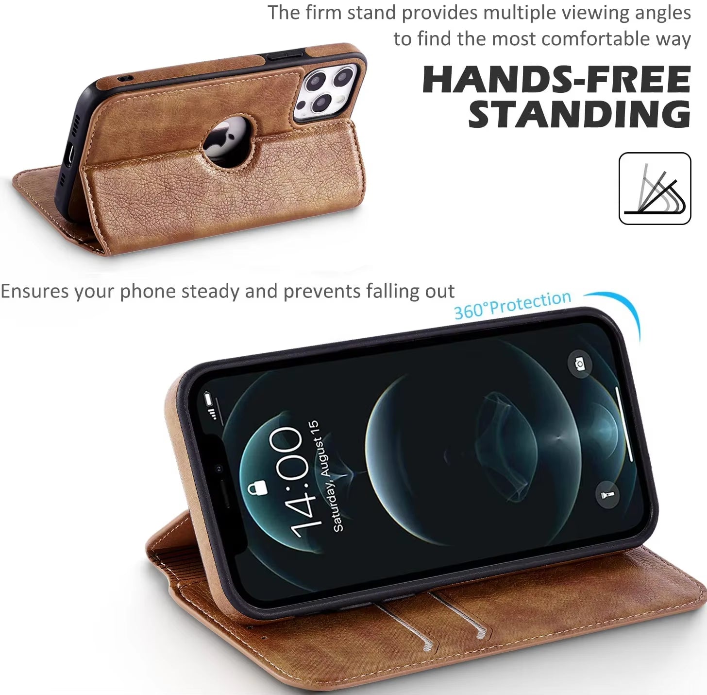 Leather Case for Iphone 16 15 14 13 12 11 Pro Max XS XR Wallet Case [RFID Blocking] Slim Magnetic Flip Cover with Card Holder