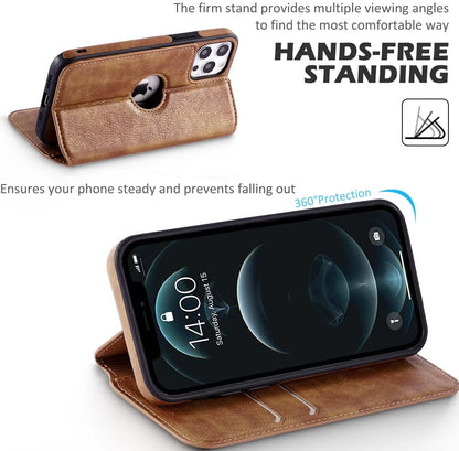 Leather Case for Iphone 16 15 14 13 12 11 Pro Max XS XR Wallet Case [RFID Blocking] Slim Magnetic Flip Cover with Card Holder