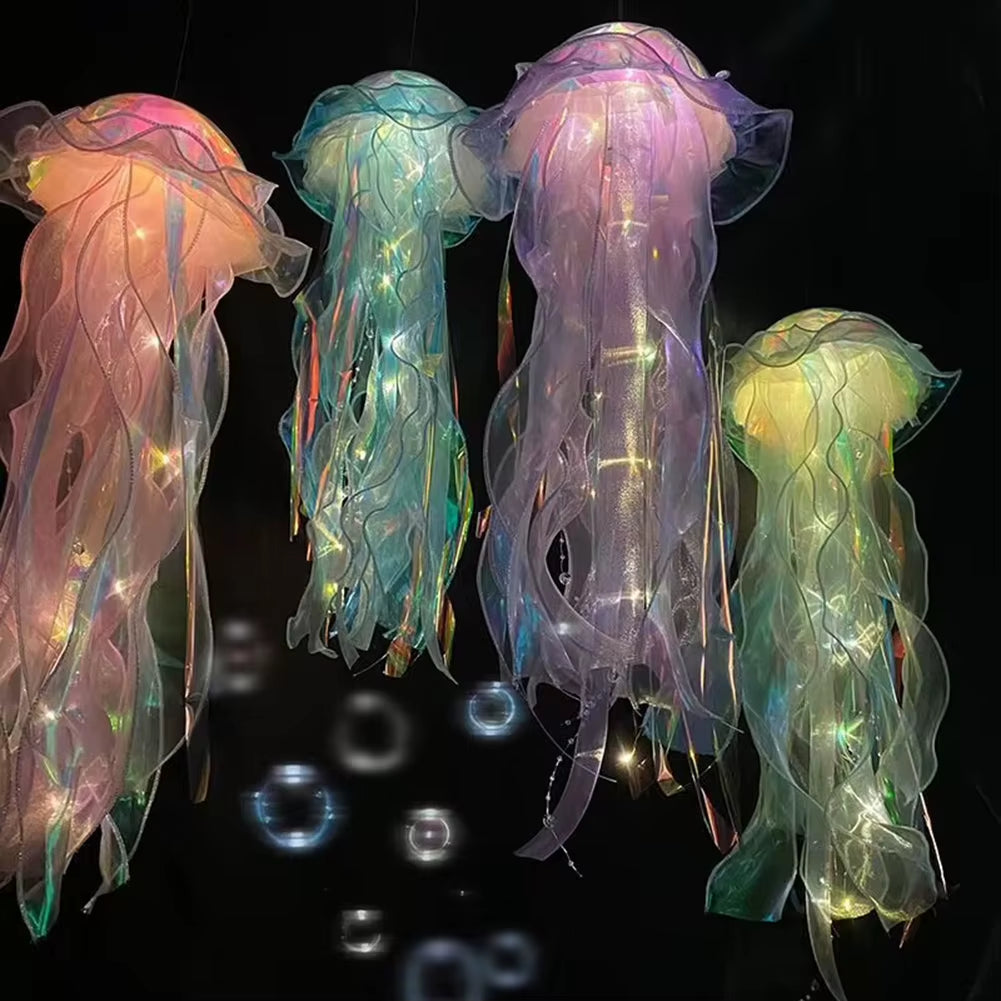 5PCS Jellyfish Night Light Lamps – LED Atmosphere Decoration with Ribbon & Beads
