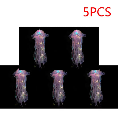 5PCS Jellyfish Night Light Lamps – LED Atmosphere Decoration with Ribbon & Beads