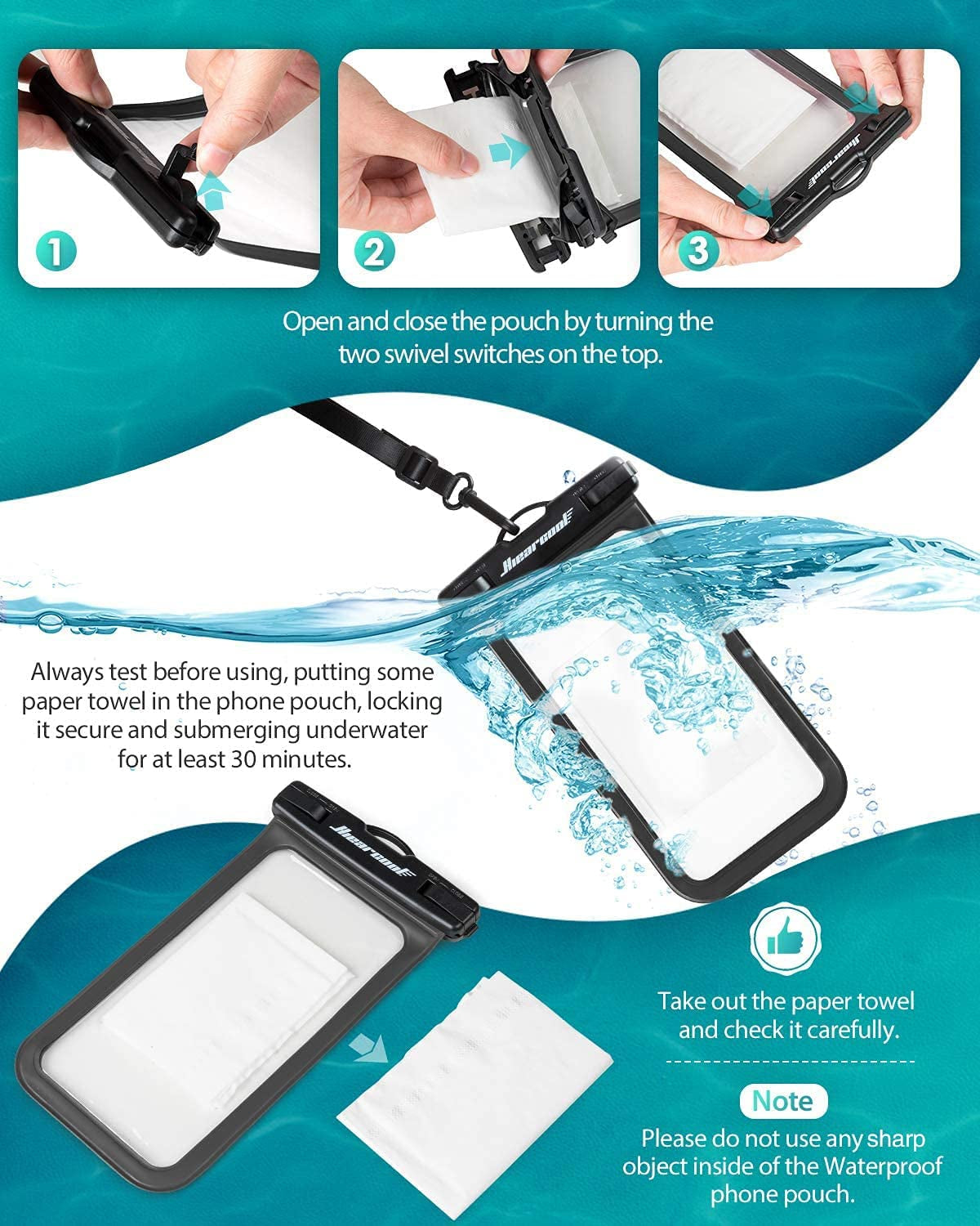 Waterproof Phone Pouch – IPX8 Certified Dry Bag with Touchscreen Access & Adjustable Lanyard | Beach, Swimming, Snorkeling, Cruise Essentials