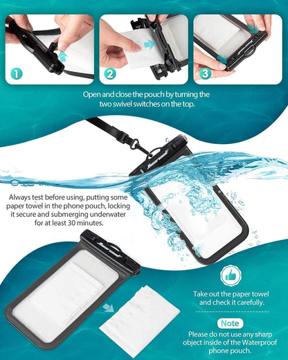 Waterproof Phone Pouch – IPX8 Certified Dry Bag with Touchscreen Access & Adjustable Lanyard | Beach, Swimming, Snorkeling, Cruise Essentials