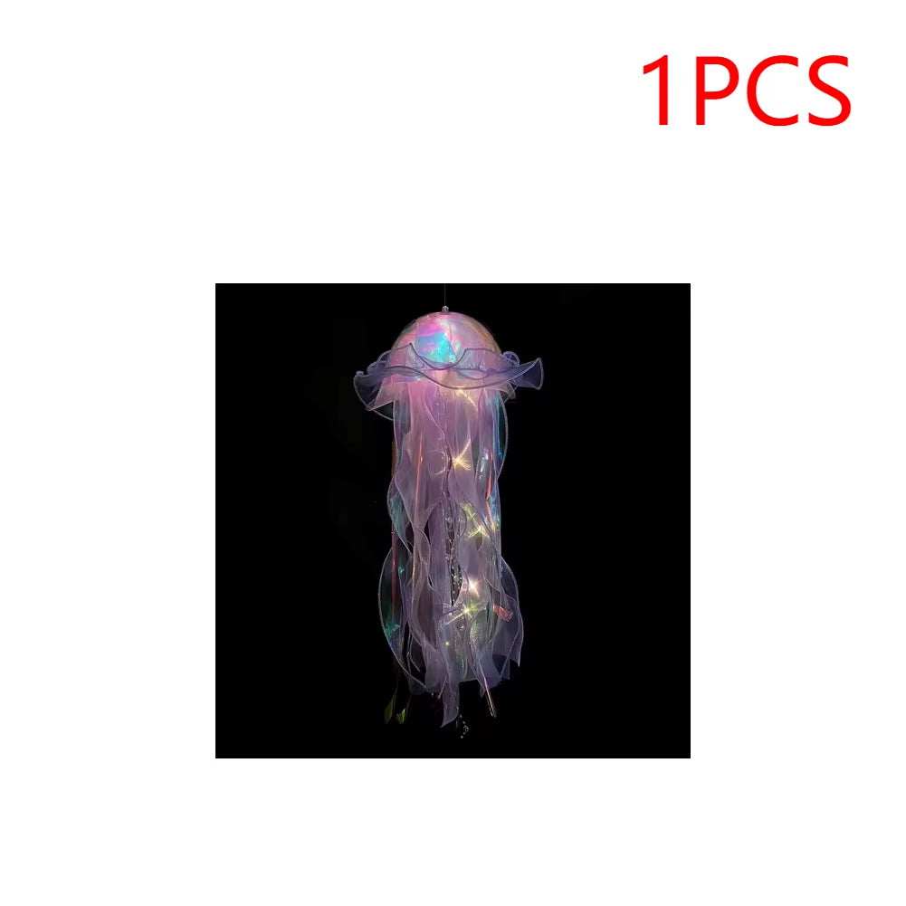 5PCS Jellyfish Night Light Lamps – LED Atmosphere Decoration with Ribbon & Beads