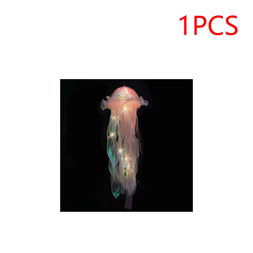 5PCS Jellyfish Night Light Lamps – LED Atmosphere Decoration with Ribbon & Beads