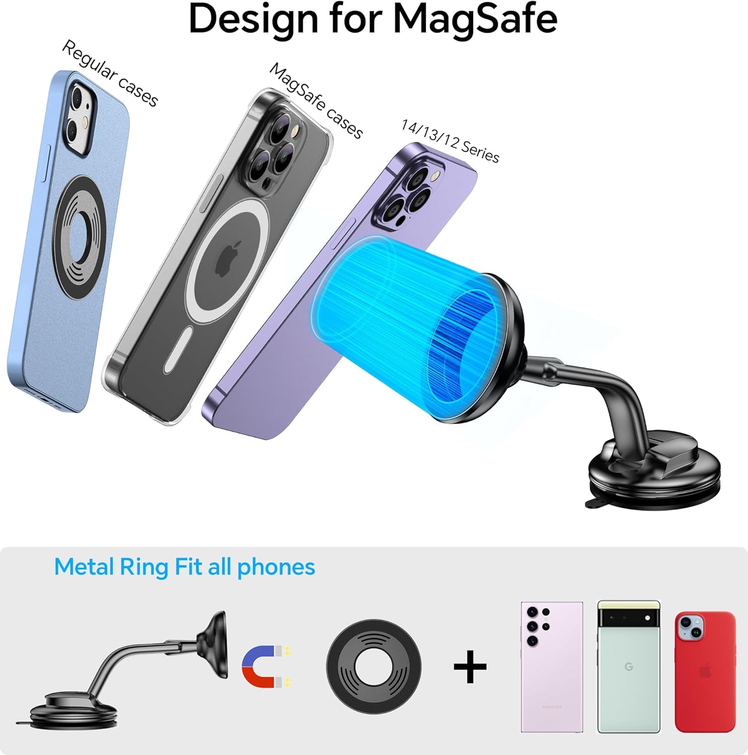 Magsafe Car Mount Magnetic Phone Holder for Car Dash Windshield Universal Hands Free Car Phone Holder for Iphone 16 15 14 13 Promax 