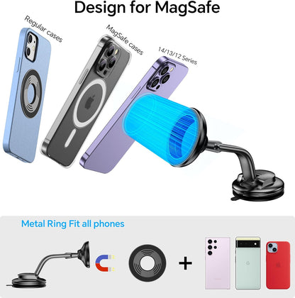 Magsafe Car Mount Magnetic Phone Holder for Car Dash Windshield Universal Hands Free Car Phone Holder for Iphone 16 15 14 13 Promax 