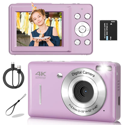 FHD 1080P Digital Camera for Kids & Teens – 44MP, 16X Zoom, Anti-Shake, Face Detect, Smile Capture, Compact Point & Shoot Camera (Purple) - KenTech Innovation Store