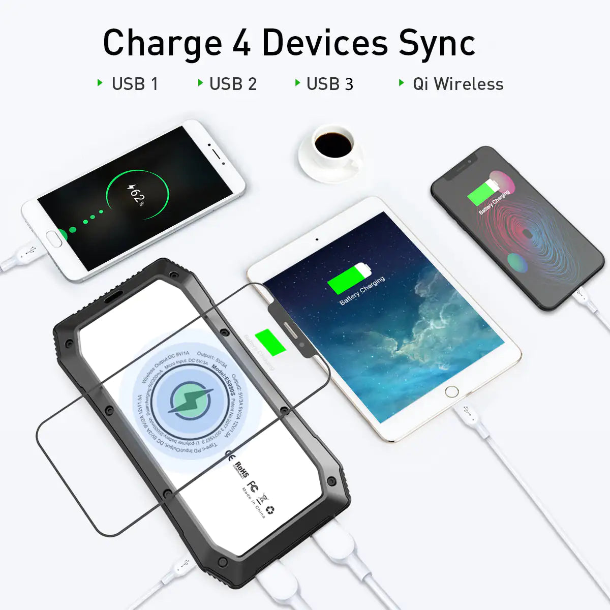 Sun Chaser Mini Solar Powered Wireless Phone Charger 10,000 mAh With LED Flood Light - KenTech Innovation Store