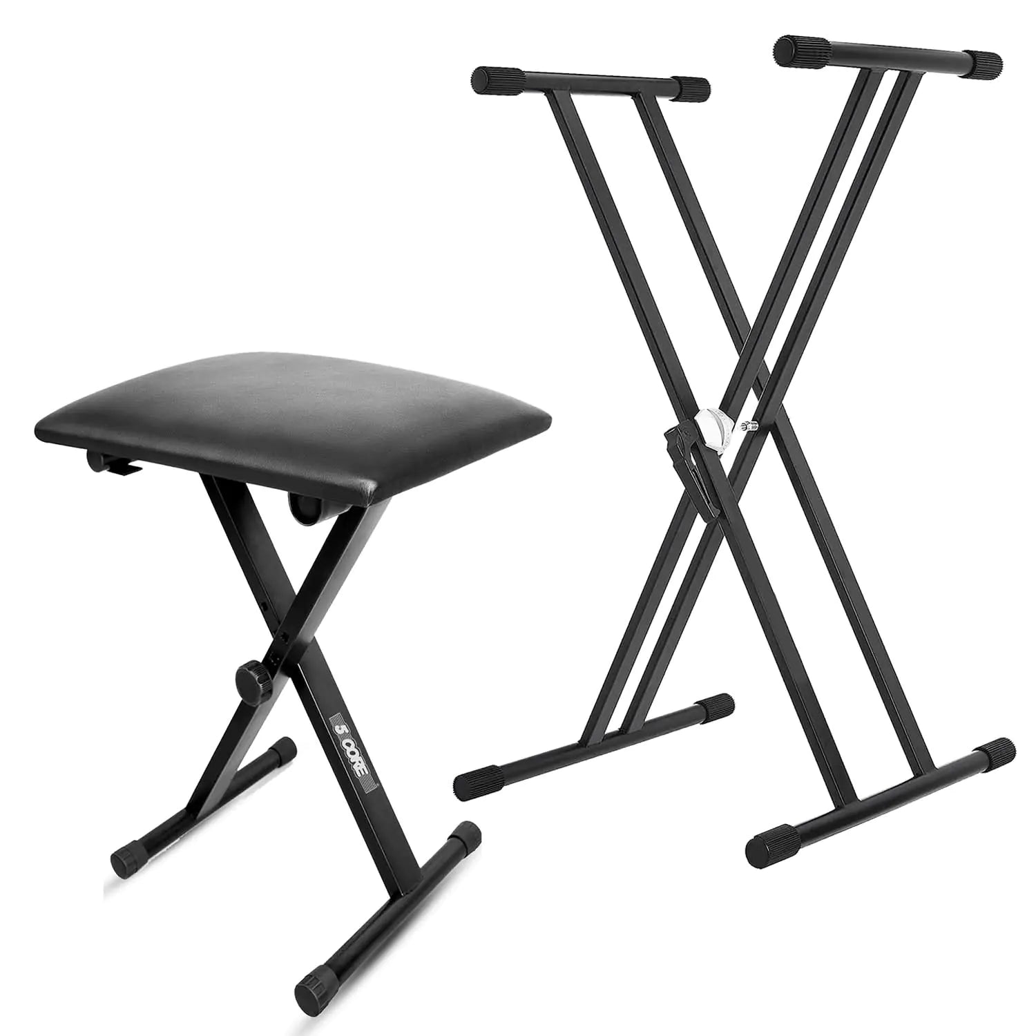5Core Double X Keyboard Stand with Adjustable Piano Bench – Heavy-Duty Folding Piano Riser Seat Combo - KenTech Innovation Store