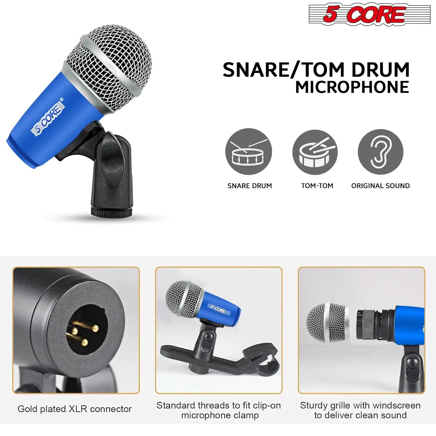 5 Core 9-Piece Drum Mic Kit – Kick, Snare, Tom, Bass, Dynamic Instrument Microphones – Blue - KenTech Innovation Store