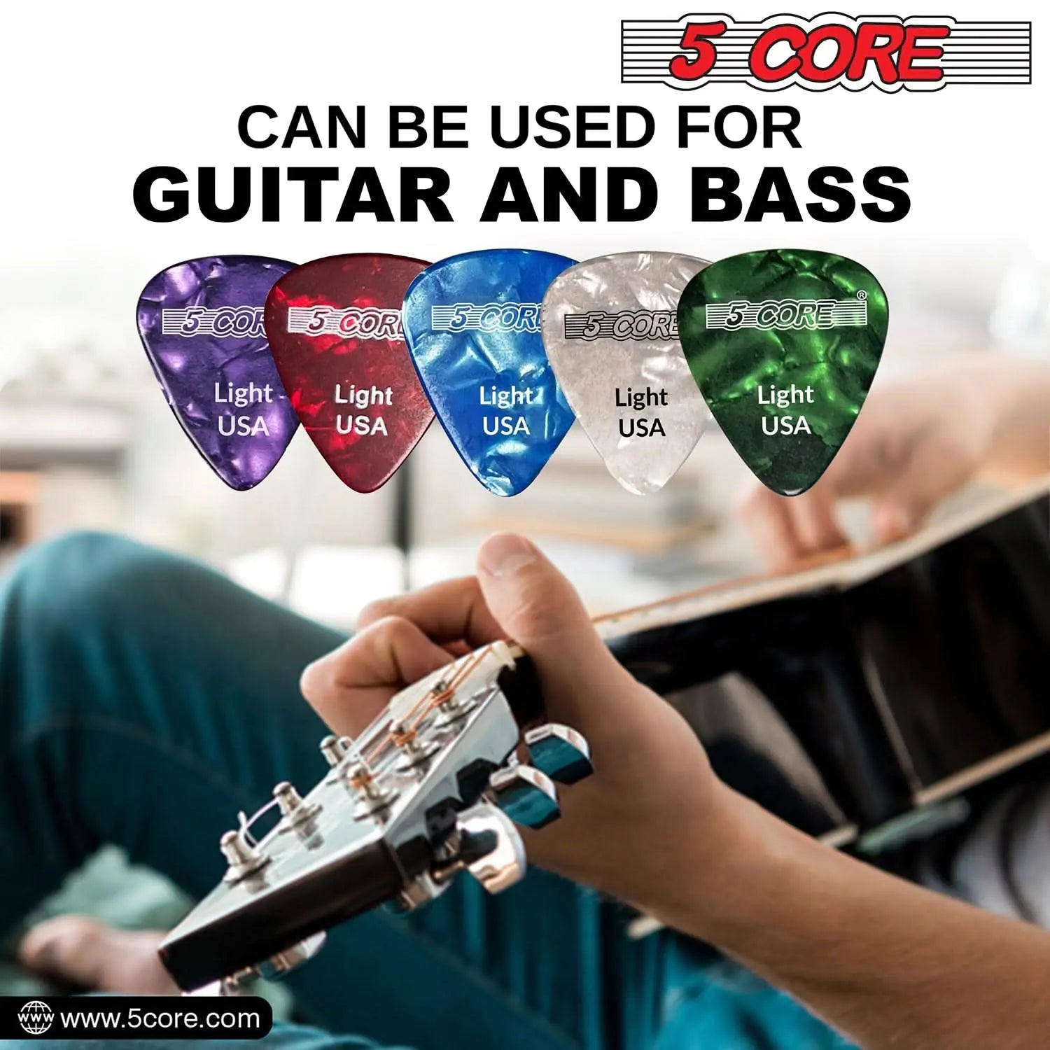 5Core Celluloid Guitar Picks – 0.46mm Light Gauge for Acoustic, Electric & Bass Guitars - KenTech Innovation Store