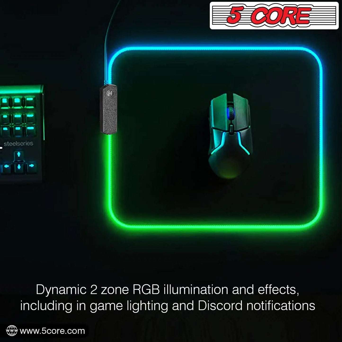 5Core RGB Gaming Mouse Pad – 12 Light Modes, Large Desk Mat with Non-Slip Rubber Base & Dual-Zone LED Lighting - KenTech Innovation Store