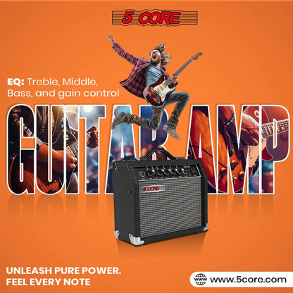5 Core 20W Guitar Amplifier – Portable Practice Amp for Electric, Bass, and Acoustic Guitars – Black